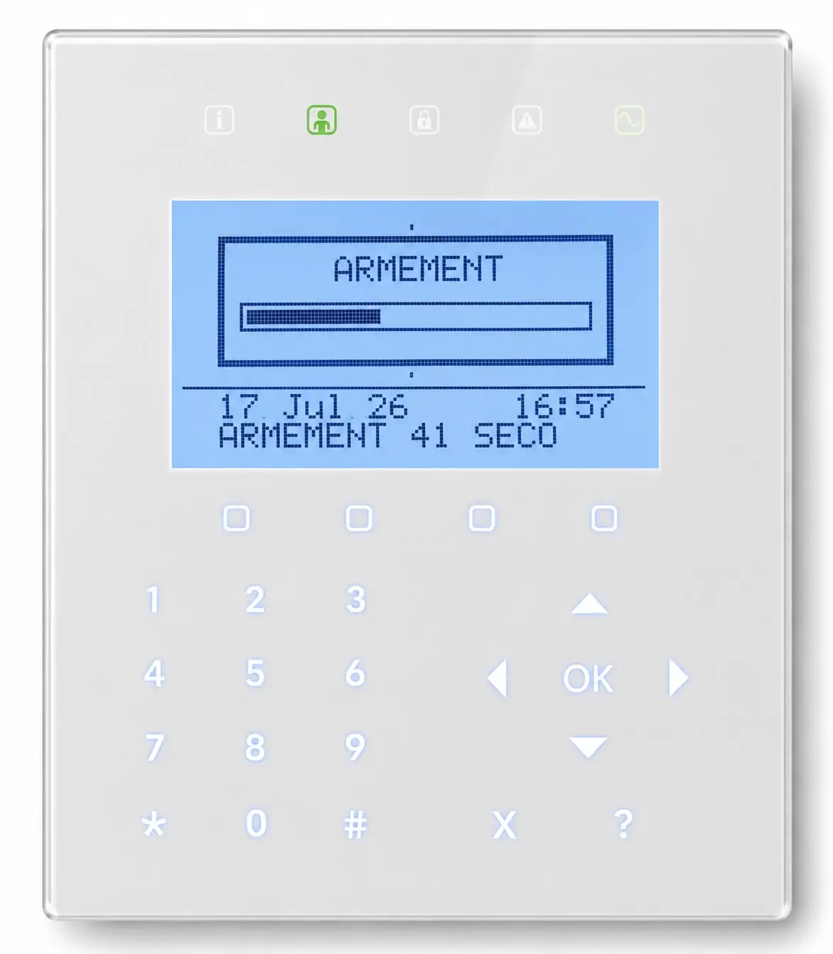 Décompte de la temporisation de sortie sur le clavier Vanderbilt SPC4300